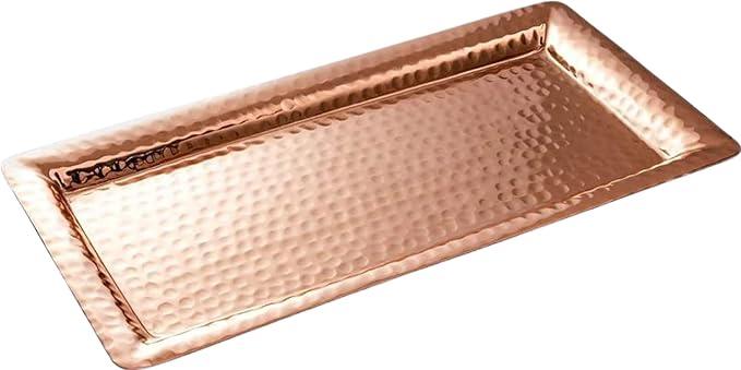 Monarch Abode Decorative Tray – 12-Inch Hand Hammered Copper Plated Metal Bathroom Tray Countertop, Vanity Trays Organizer, Perfume Plate for Dresser, Kitchen Countertop Small Fruit Platter - ModernBath