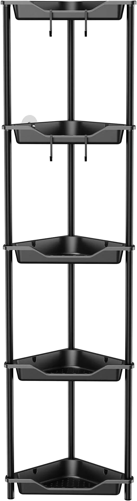 Orimade Rustproof 5 Tier Floor Standing Corner Shower Caddy Organizer, Plastic Metal Splicing Floor Corner Shelf Rack Stands for Bathroom, Black - ModernBath