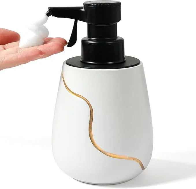 BosilunLife Automatic Foaming Soap Dispenser - Battery Operated Foam Hand Soap Electric Dispenser for Bathroom Ceramic Smart Auto Dish Soap Dispenser for Kitchen Waterproof, White,17 oz - ModernBath
