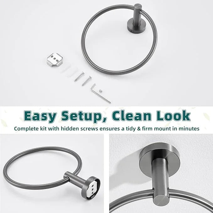APLusee Gunmetal Gray Towel Ring, 304 Stainless Steel Rustproof Towel Holder for Bathroom Wall Mounted, Easy to Install - ModernBath