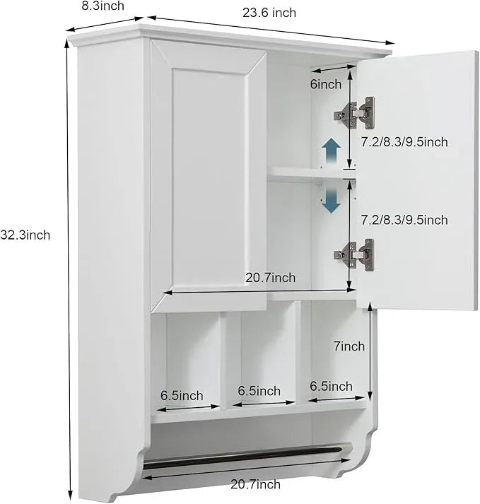 White Bathroom Wall Cabinet with Towel Bar,Wooden Medicine Cabinet Adjustable Shelves,23x32 Inch Kitchen Cabinet,Over Toilet Storage Cabinet for Bathroom,Kitchen,Laundry - ModernBath