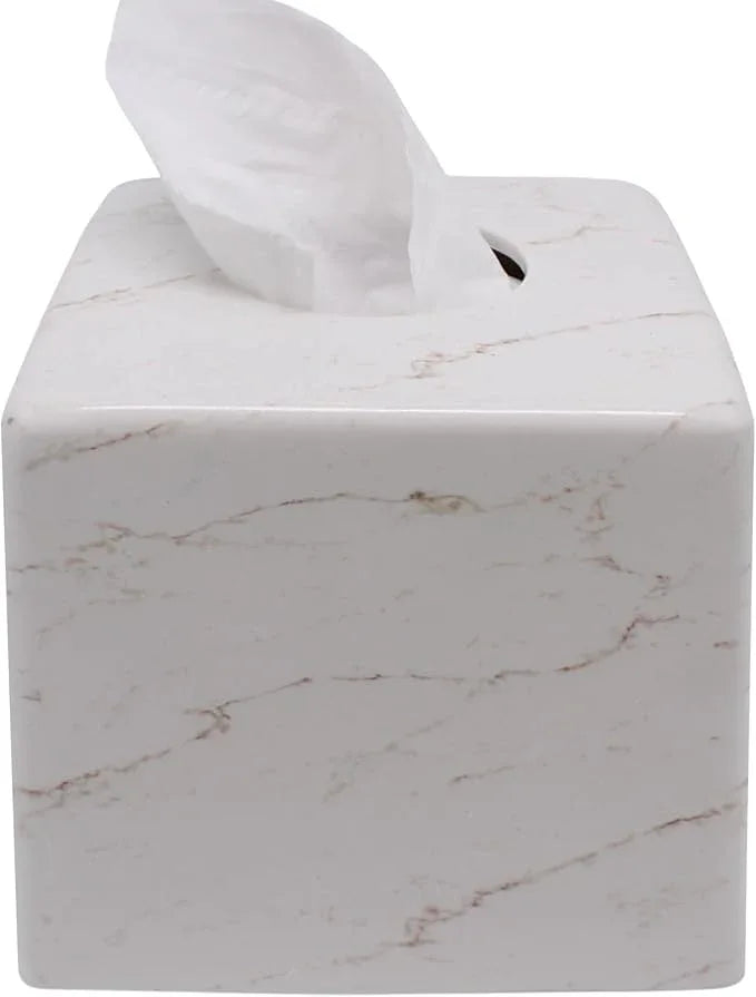 Huitony Marble Tissue Box Cover Square Decorative Stone Klenex Box Holder for Bathroom & Living Room with Handcrafted Texture (Marble-B) - ModernBath