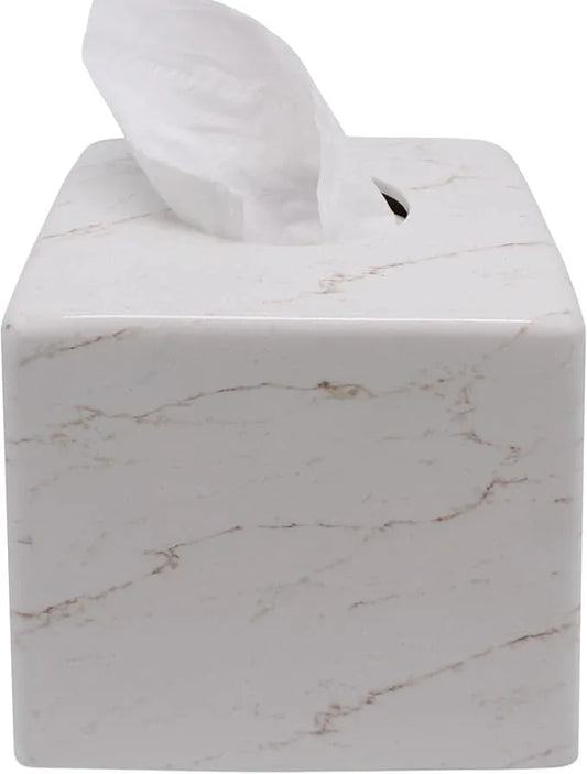 Huitony Marble Tissue Box Cover Square Decorative Stone Klenex Box Holder for Bathroom & Living Room with Handcrafted Texture (Marble-B) - ModernBath