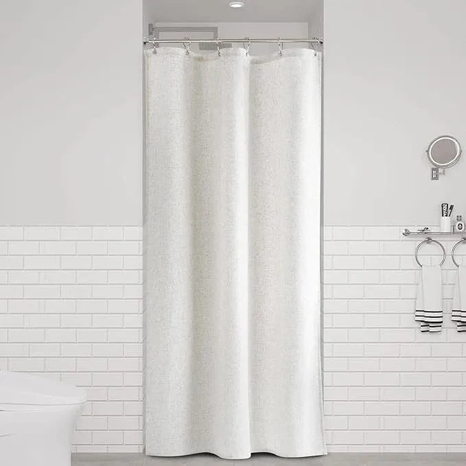 Naturoom 36 Inch Shower Curtain - Stall Narrow Half Linen Ultra Thick Fabric Shower Curtain Set with Hooks, Boho Farmhouse Rustic RV Camper Bath Curtains for Bathroom, Beige White, 36x72 - ModernBath