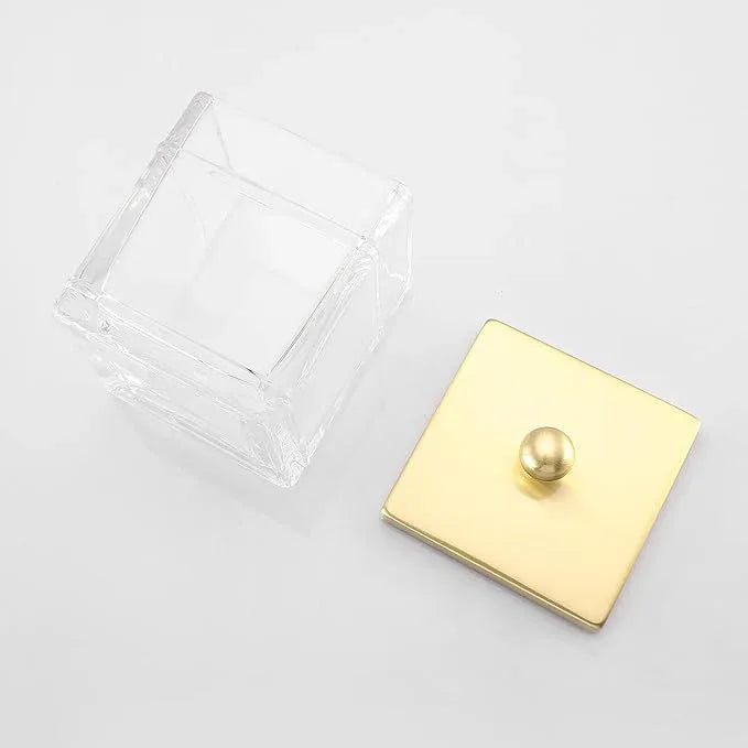 Indecor Home Glass Cotton Jar Holder 2 Pack– Brushed Gold Lid, Elegant Bathroom Storage Canister for Qtips, Cotton Balls, Floss, Makeup Organizer, Vanity & Bathroom Organization - ModernBath