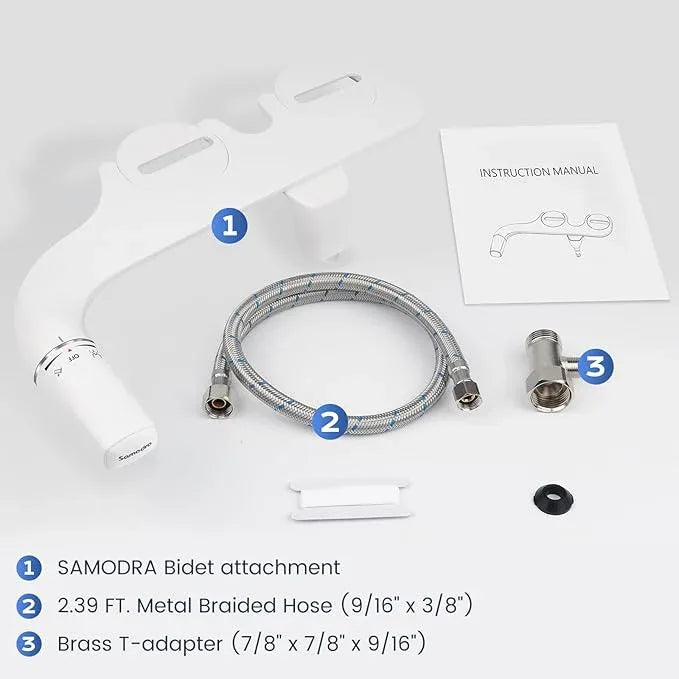 SAMODRA Ultra-Slim Bidet Attachment for Toilet - Self Cleaning Nozzle Hygienic Bidets for Existing Toilets - Adjustable Water Pressure Fresh Water Sprayer Toilet Bidet - Easy to Install - ModernBath