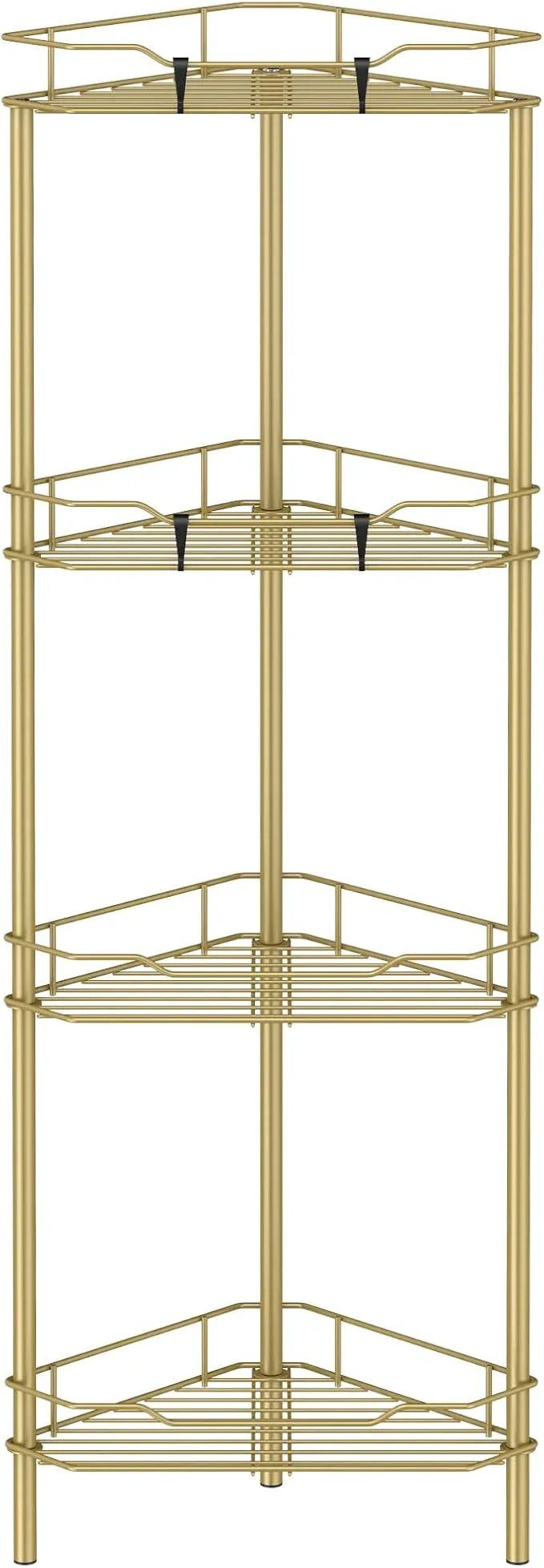 4 Tier Floor Standing Corner Shower Caddy Organizer Shelf with Hooks, Bathroom Shelves Stand Rack, Gold - ModernBath