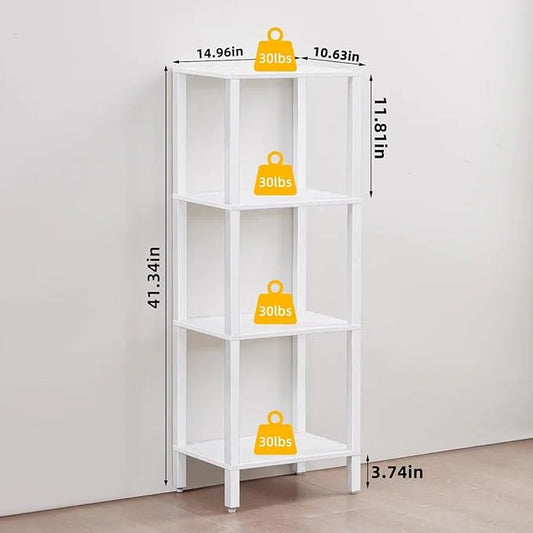 4 Tier Tall Wooden Bookshelf with Storage - Small White Bookcase for Small Spaces, Shelf for Living Room, Office, Bedroom, Kitchen - Industrial Modern Book Shelf - ModernBath
