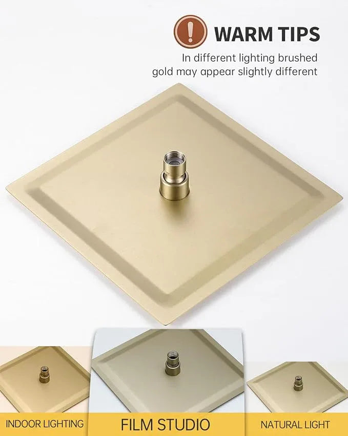Fransiton Shower Faucet set with Shower head 10 Inches Rainfall Shower Head and Handle Set Single Handle Wall Mounted Shower System Set with Female Threads Valve Body(10", Brushed Gold) - ModernBath