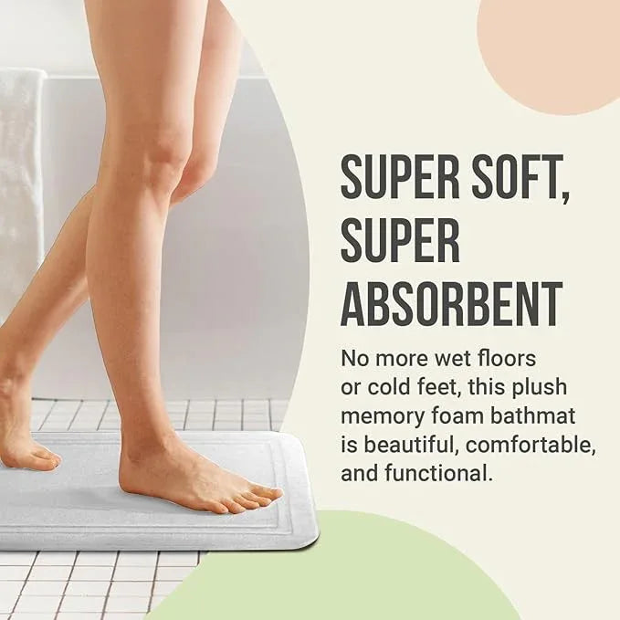 ITSOFT Memory Foam Bath Mat 59x23, Non Slip, Machine Washable, Quick Dry & Absorbent Rugs, Bath Mats for Bathroom Floor, Tub & Shower, Bathroom Rug, White - ModernBath