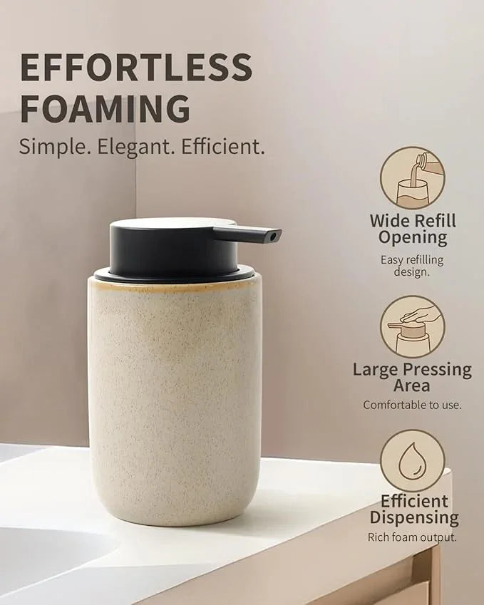 BosilunLife Foam Soap Dispenser - Ceramic Foaming Hand Dispenser for Bathroom Modern Farmhouse Small Soap Dispenser Hand Pump Dispenser for Kitchen Sink (Greige with Speckle, Foam Pump) - ModernBath