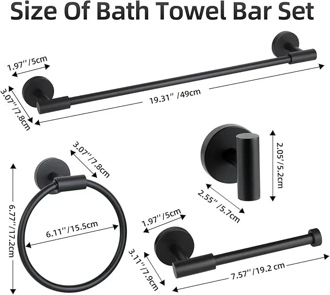 Matte Black Bathroom Hardware Accessories Set 5 Pieces, SUS304 Stainless Steel Bathroom Towel Bar Toilet Paper Holder Set Wall Mounted-19 Inch Towel Bar, Toilet Paper Holder, Towel Hooks, Towel Ring - ModernBath