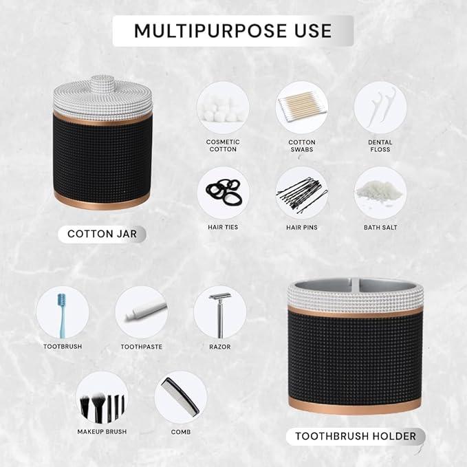 Decozen Bathroom Accessories Set 6Pcs – Soap Dispenser, Toothbrush Holder, Tumbler, Soap Dish & Cotton Swab Jar – Modern Bathroom Decor, Bath Set for Christmas Decor, Seiler - ModernBath