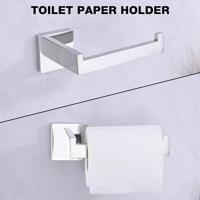 TRUSTMI 5-Piece Bathroom Hardware Accessory Set Robe Hook Towel Bar Toilet Roll Paper Holder Towel Ring Wall Mounted, SUS 304 Stainless Steel, Chrome - ModernBath