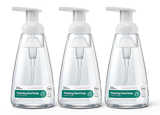 Clean Revolution Ready to Use Foaming Hand Soap| Three Pack | Jumbo 15oz Bottles | Gentle, Moisturizing & Eco-Friendly | Real Essential Oils | Forest Escape | 45 Total Fl Oz, Clear - ModernBath