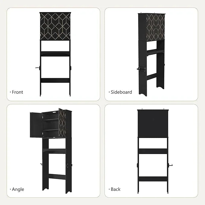 Over The Toilet Storage Cabinet with Gold Trim, Modern Bathroom Organizer Over Toilet with Adjustable Shelves and Toilet Paper Holder for Bathroom (Black) - ModernBath