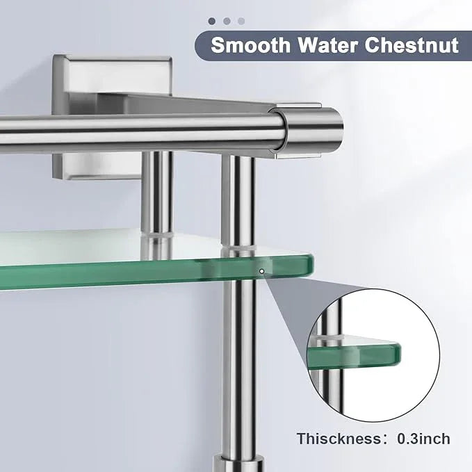Glass Bathroom Shelf with Towel Bar, Stainless Steel Tempered Towel bar/Track Glass Bathroom Shelves Wall Mount Over The Toilet (Brushed Nickel, 20-inch) - ModernBath