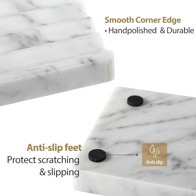2PCS Koville Italian Natural Marble Soap Dish for Shower, Stone Soap Tray for Bathroom, Bar Soap Holder for Sink, Stripe Grooves Saver Keep Bars Dry Easy Clean (Bianco Carrara) - ModernBath