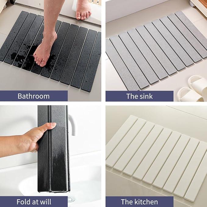 Bath Rug Mat,Diatomaceous Earth Mats,Foldable Stone Bath Rug,23.6 x 15.5 Inch Super Absorbent Quick Drying Diatomaceous Earth Mat for Bathroom, Easy to Store,Easy to Clean,Grey 2PCK - ModernBath