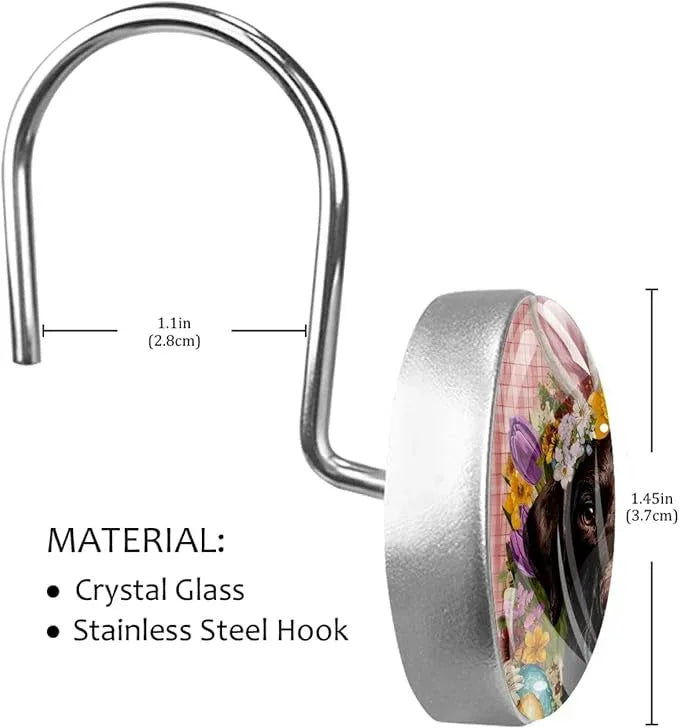 Dog and Easter Eggs Shower Curtain Hooks 12Pcs, Decorative Rust Resistant Shower Rings for Shower Curtain Rods, Stainless Steel Round Curtain Hooks for Bathroom, Bedroom, Farmhouse - ModernBath