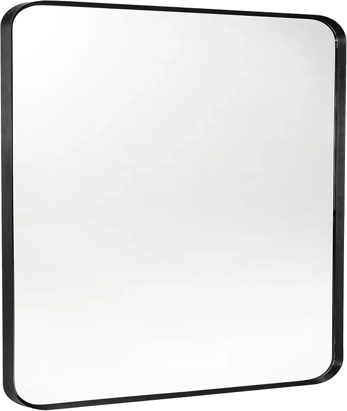 Minuover Black Metal Framed Bathroom Mirror for Wall, Brushed Matte Black Rounded Corner Rectangular Bathroom Vanity Mirror, Anti-Rust, Tempered Glass (30" x 36", Black) - ModernBath