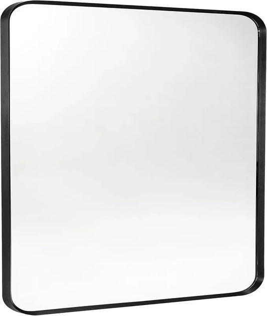 Minuover Black Metal Framed Bathroom Mirror for Wall, Brushed Matte Black Rounded Corner Rectangular Bathroom Vanity Mirror, Anti-Rust, Tempered Glass (30" x 36", Black) - ModernBath