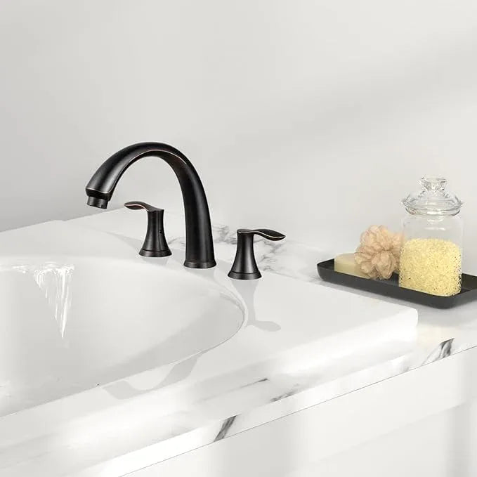 Oil Rubbed Bronze Roman Tub Faucet, Lava Odoro 8 inch Widespread Bathtub Faucet with Valve, High Flow 2 Handle Deck Mount Tub Faucet, Solid Brass 3 Hole Bath Tub Filler TF405-ORB - ModernBath