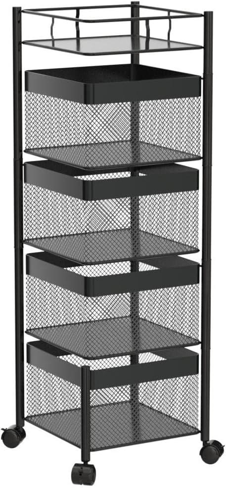 Rotating Kitchen Storage Rack，Bathroom Shelf，Kitchen Organization and Storage，Bathroom Storage Organizer，Fruit Basket，Rolling Carts with Wheels(Black, 4 Tier-Square) - ModernBath