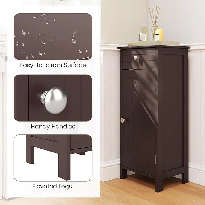 GLACER Floor Storage Cabinet, Multifunctional Freestanding Bathroom Storage Cabinet with 2 Adjustable Shelves, Ideal for Bathroom, Living Room, 14 x 12 x 34.5 inches (Brown) - ModernBath