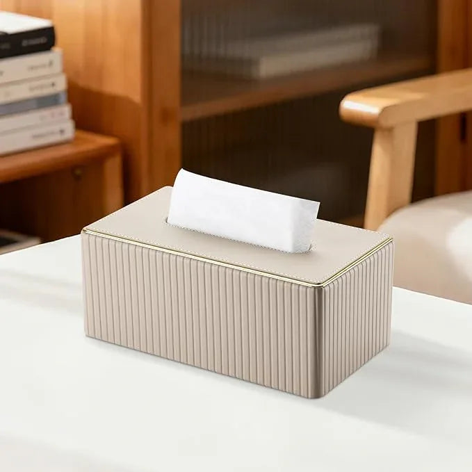 KINGFOM Rectangular Tissue Box Cover, PU Leather Tissue Box Holder with Magnetic Bottom, Napkin & Facial Tissue Holder Dispenser Decorative Box Cover for 120-count (3-Ply) 160-count (2-Ply) Beige - ModernBath