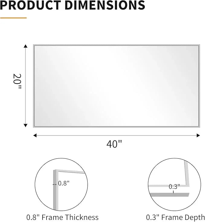 KOCUUY Silver Framed Mirror, 20"x40" Rectangle Bathroom Mirror for Wall, HD Tempered Glass, Anti-Rust Frame, Modern Design for Bathroom, Bedroom, Living Room, Entryway - ModernBath