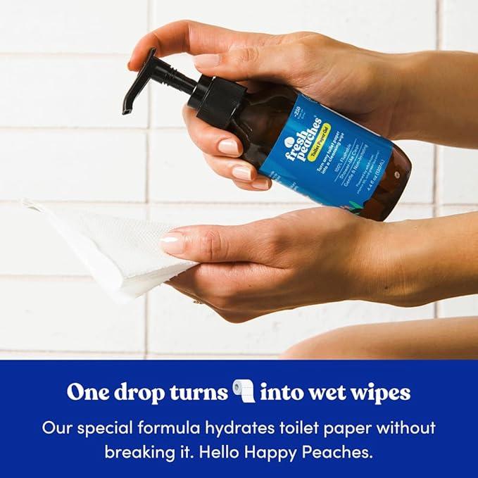 Fresh Peaches Toilet Paper Gel, Wet Wipe Alternative - Flushable, Eco-Friendly Toilet Paper Spray (Blue Pocket, Starter w Pocket and Refill) - ModernBath