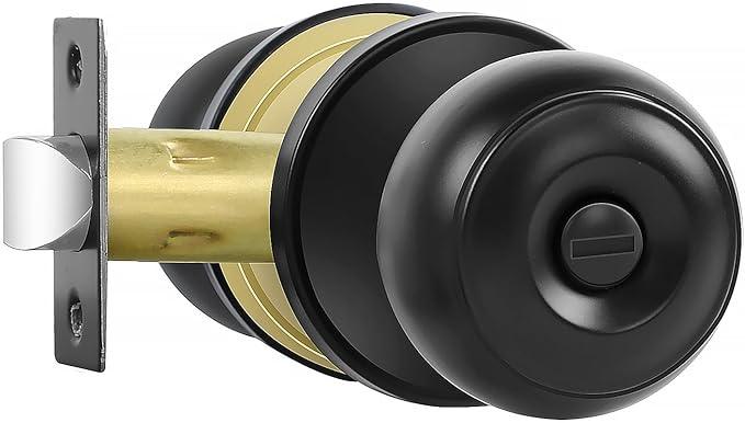 Privacy Door Knobs, 1 Pack Matte Black Door Knobs with Lock, Bed and Bath Door Knob Interior Keyless Locksets, Round Door Handles Reversible for Left Right Handed Doors - ModernBath