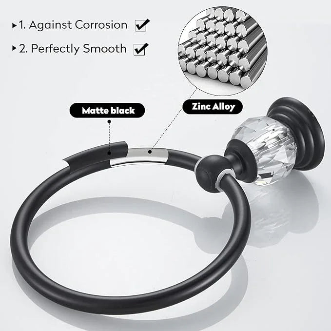 WINCASE Crystal Towel Ring, Black Hand Towel Holder, Bathroom Round Towel Hanger Racks Wall Mount Matte Black - ModernBath