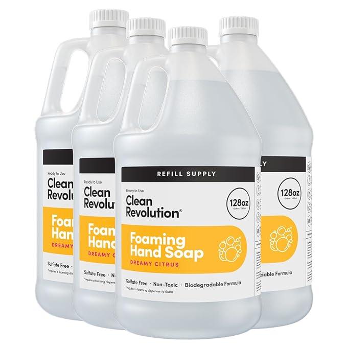 Clean Revolution Foaming Hand Soap Refill Supply Container, Ready to Use Formula, Gluten Free, Dreamy Citrus Fragrance, 128 Fl. Oz, 4 Pack - ModernBath