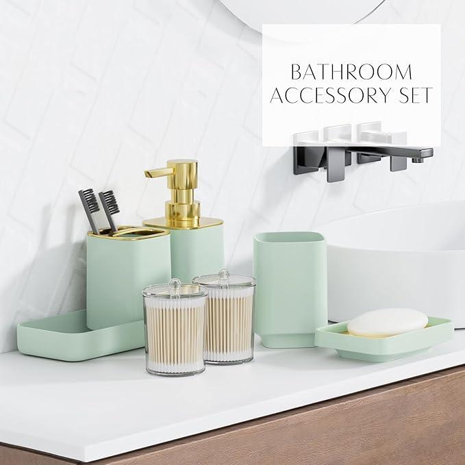 25PCS Bathroom Accessory Set, Green Bathroom Set with Large-Capacity 4 Gallon Trash Can,Bathroom Rugs Set, Waterproof Shower Curtain, Toilet Brush, Toothbrush Holder & Soap Dispenser - ModernBath
