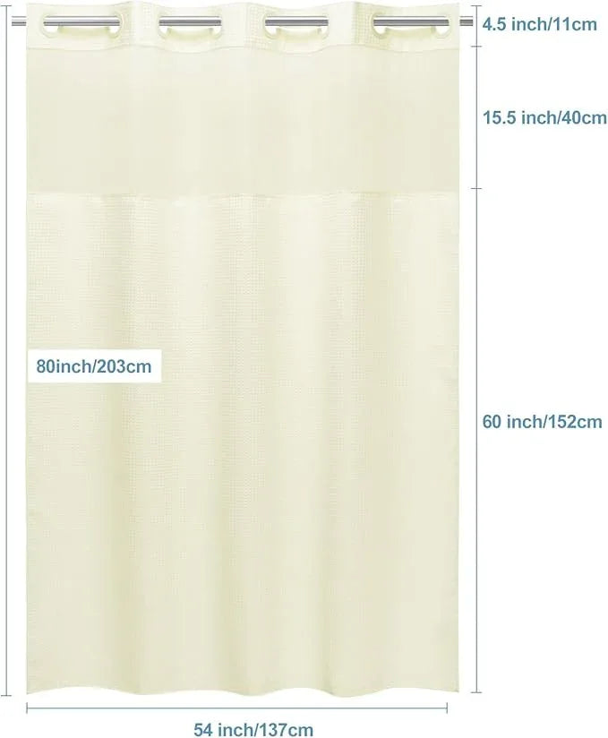 EUTXL Ivory Stall Hotel Shower Curtain with Detachable Liner - 230GSM Waffle Textured,Hotel Grade,Spa Like Bath Curtain,54W x 80H - ModernBath