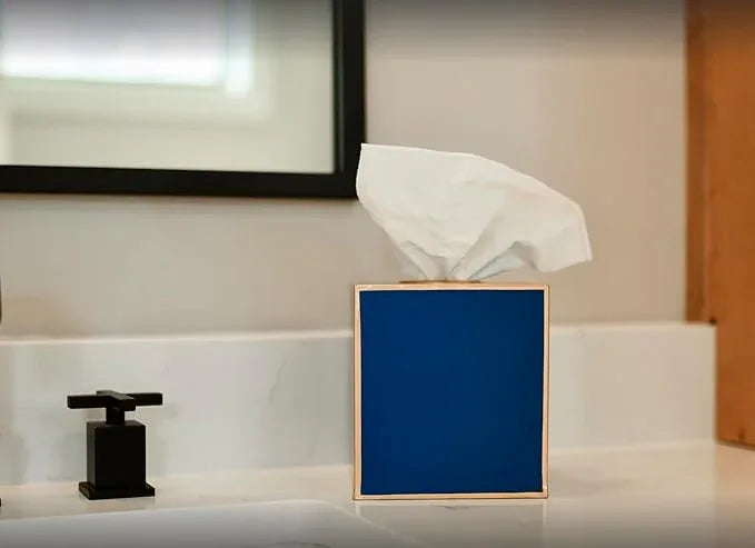 Jaye’s Studio Square Tissue Box Cover Cube, Facial Tissue Holders Decorative Tissue Box Holder for Bathroom Accessories Gold Bedroom Accessories Desk & Home Decor, Metal Tissue Box Cover Blue (6x6x5) - ModernBath