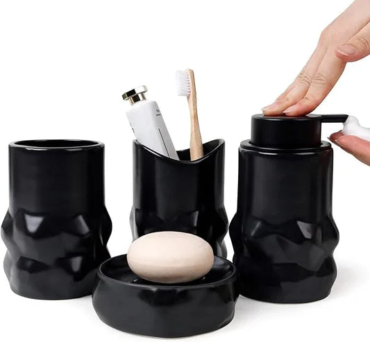 BosilunLife Modern Ceramic Bathroom Accessories Set, Bathroom Counter Set Matte Black Bathroom Decor Sets Accessories Bathroom Foam Soap Dispenser, Toothbrush Holder Set, Soap Dish, Apothecary Jars - ModernBath