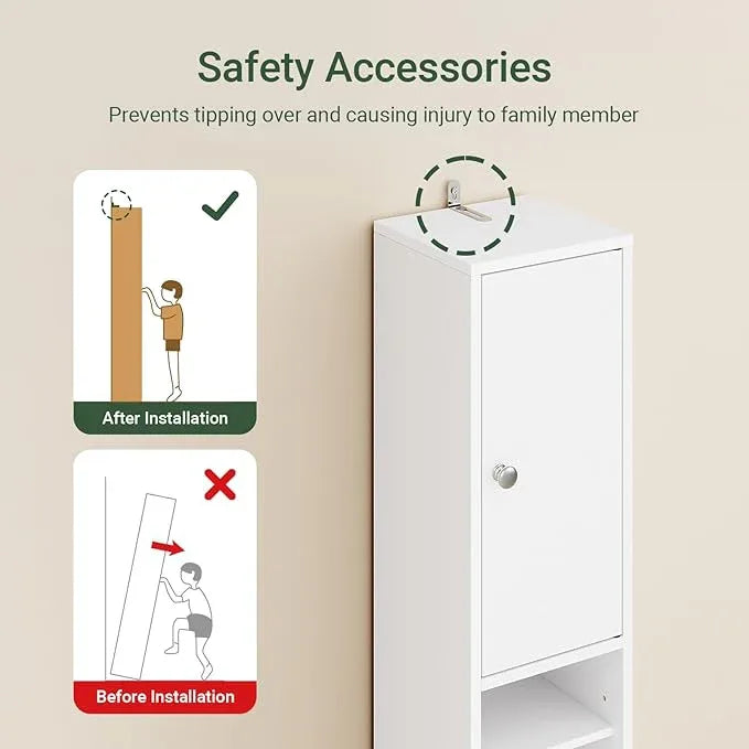 Haotian Narrow Bathroom Storage Cabinet, Tall Slim Cabinet with Adjustable Shelves and Doors, Floor Standing Cupboard for Small Spaces, Bathroom or Laundry Room Organizer, White BZR34-W - ModernBath