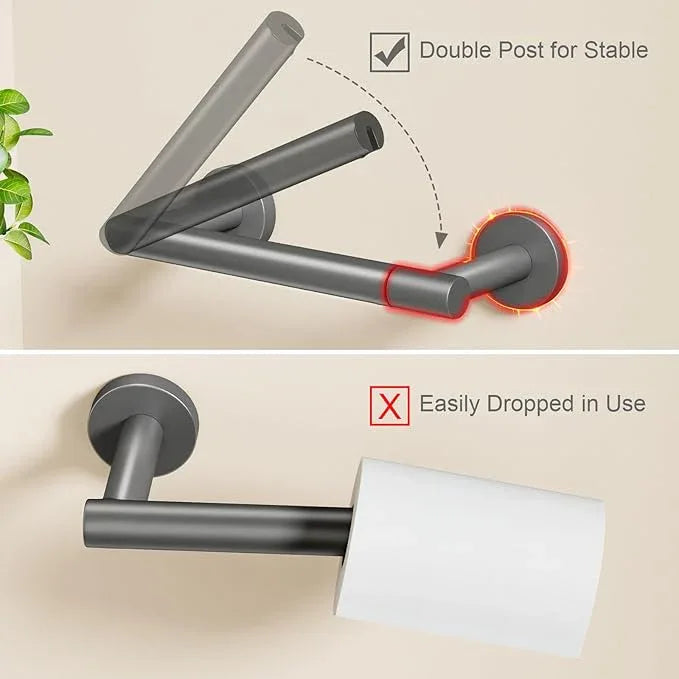Gray Toilet Paper Holder Wall Mount, Dark Grey Bathroom Toilet Paper Holder for SUS 304 Stainless Steel, Double Post Pivoting Toilet Paper Roll Holder for Bathroom RV Paper Towels for TP - ModernBath