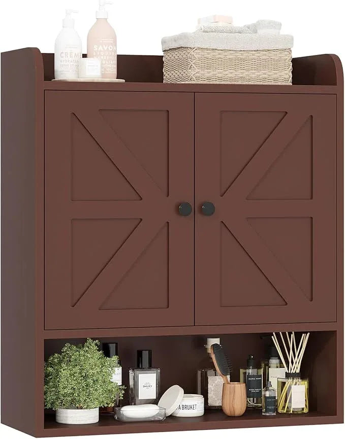 EasyCom 22" W x 26" H Bathroom Wall Cabinet, Farmhouse Medicine Cabinet with Adjustable Shelves and Double Barn Doors, Over The Toilet Storage Cabinet for Bathroom, Kitchen, Living Room, Russet - ModernBath