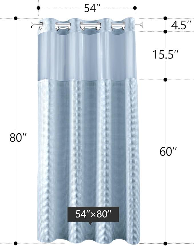 River Dream Misty Blue Fabric Shower Curtain Set, Cotton Blend, Waffle Weave, with Snap in Replacement Liner，54 x 80 inches - ModernBath