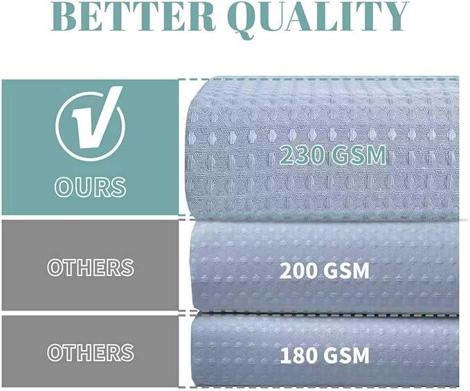 eachope Blue No Hook Waffle Weave Shower Curtain with snap-in Liner Replacement, 230GSM Waterproof Fabric Hotel Shower Curtain Set for Bathroom, Through Mesh Top Window,60Wx74H - ModernBath