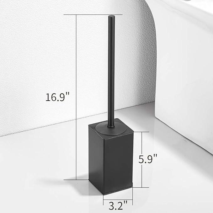 Freestanding Toilet Brush Holder for bathrooms 304 Stainless Steel Toilet Brush Stand Square Storage and Organization Rust Resistant 17-inch high Matte Black Finished - ModernBath