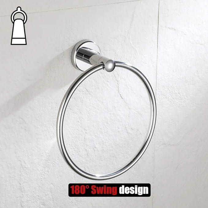 JQK Chrome Towel Ring, 304 Stainless Steel Hand Towel Holder for Bathroom, Polished Finish Wall Mount, TR130-CH - ModernBath