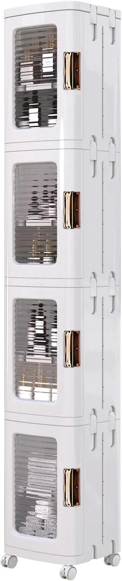 VECELO 4-Tier Tall Narrow Storage Cabinet with Movable Wheels, Adjustable Shelves, Anti-Tip, Slim, for Small Space, Bathroom, Kitchen, Laundry, White | 4-Tier, Movable Wheels, Adjustable Shelves, Magnetic Doors, Slim - ModernBath