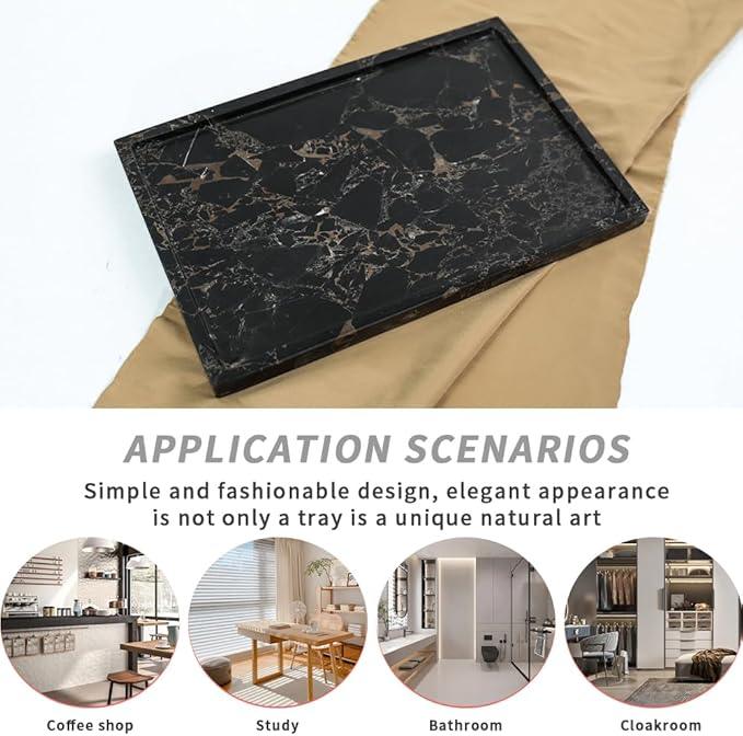 100% Natural Marble Serving Tray Luxury Calaccata Viola Marble Storage Tray for Home Decor Stone Tray for Bathroom/Kitchen/Vanity/Dresser,Plate Holder for Tissues, Candles, Towel - ModernBath