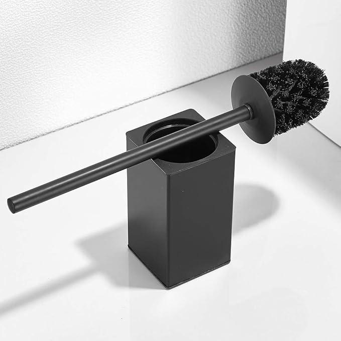 Freestanding Toilet Brush Holder for bathrooms 304 Stainless Steel Toilet Brush Stand Square Storage and Organization Rust Resistant 17-inch high Matte Black Finished - ModernBath
