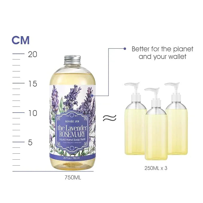 ROMIIE ZOI Liquid Hand Soap Refill Gift Set-3 Pack, Cruelty-Free and Biodegradable Formula, Moisturizing Hand Wash with Essential Oil for Sensitive Skin,Lavender Rosemary Scent,(26 Fl Oz x 3) - ModernBath